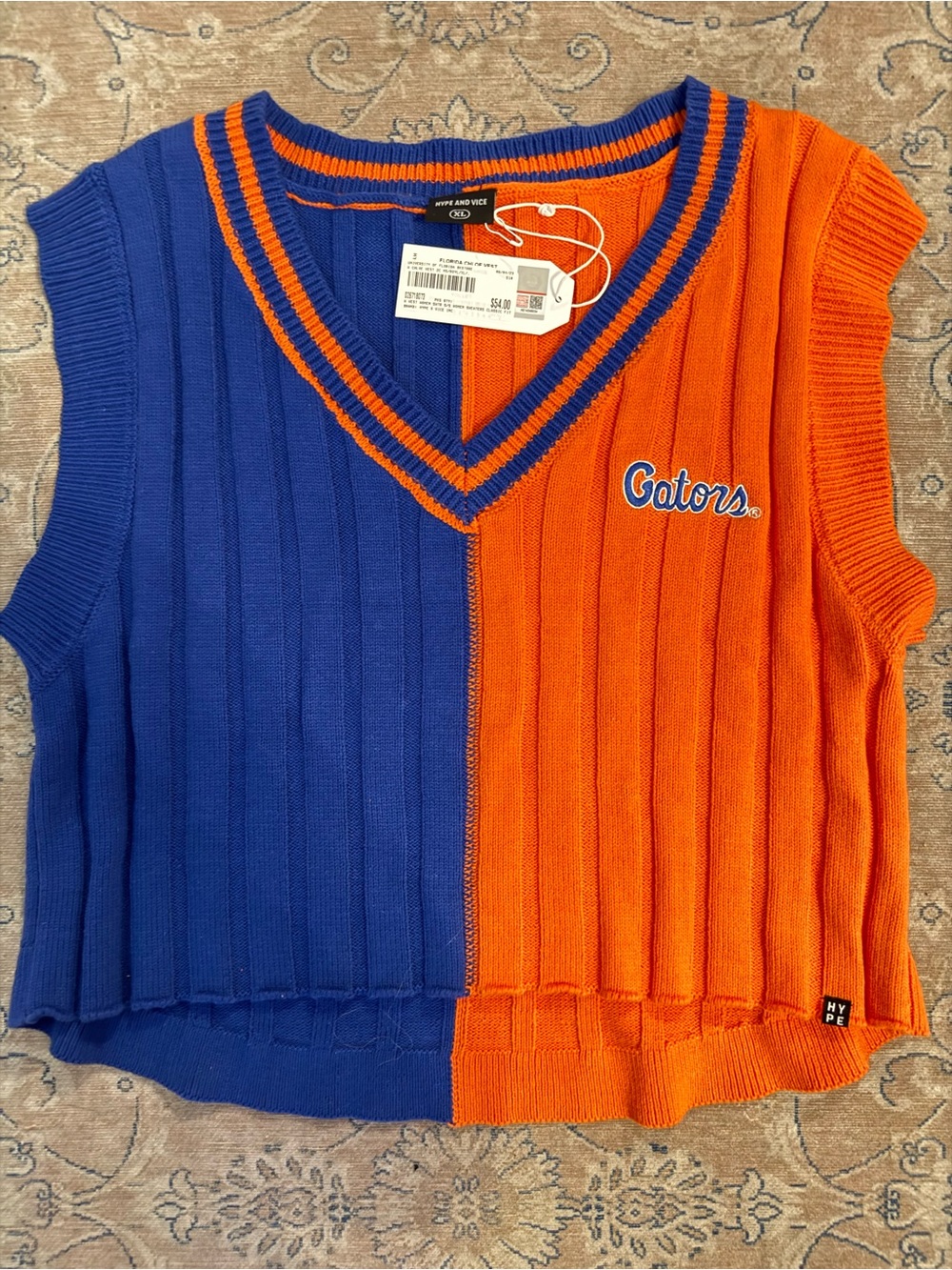 Hype and Vice- Gators Split-Color V-Neck Knit Jersey Vest - Blue & Orange